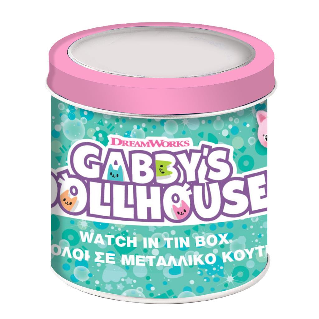 Ρολόι Χειρός Gabby's Dollhouse Αναλογικό σε μεταλλικό κουτί (574089)