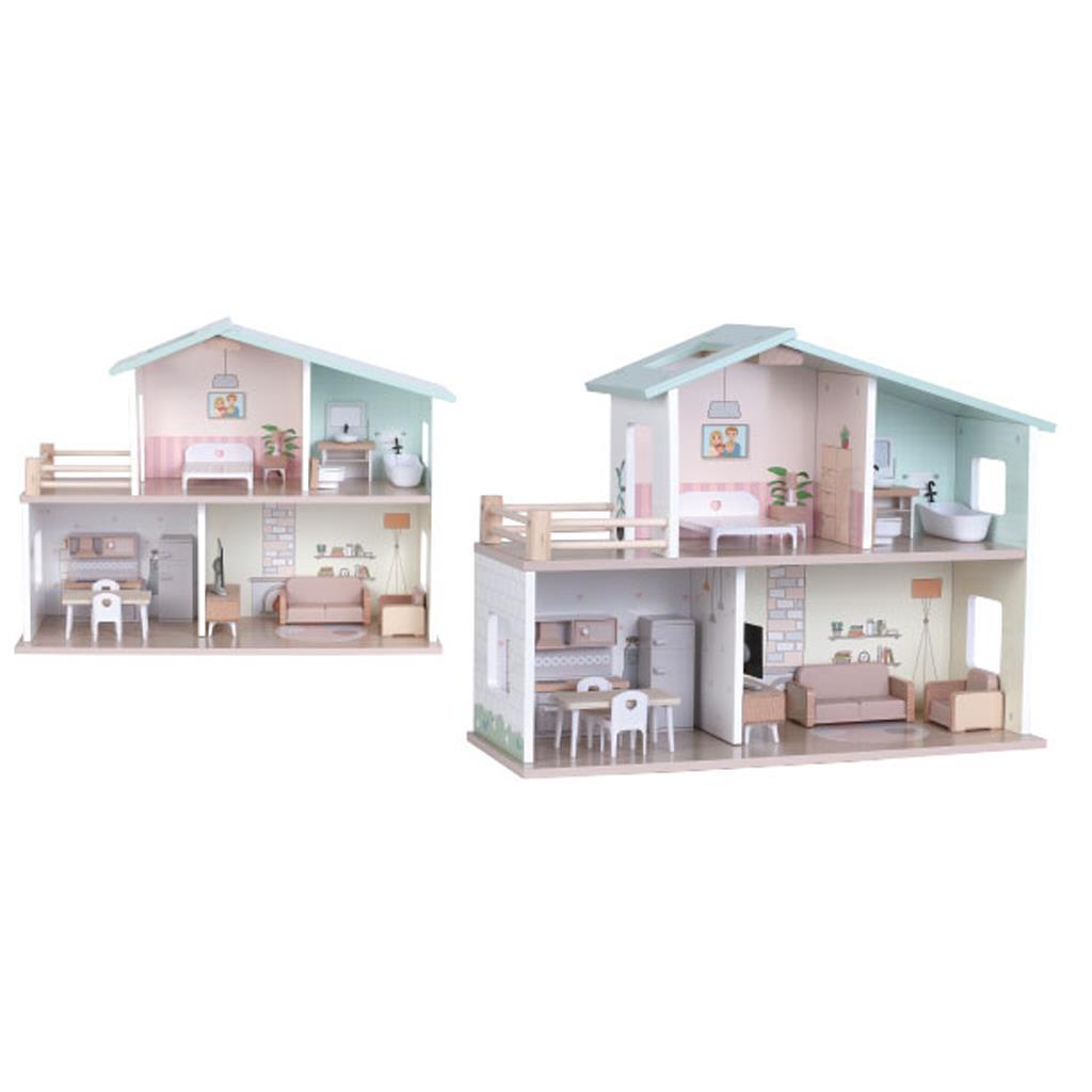 Σπιτάκι Διώροφο Ξύλινο με Επιπλάκια 26,5x19,6x25,6εκ Luna Toys (623053)
