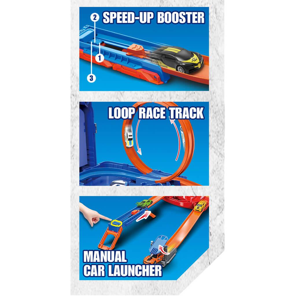 Μπετόνι Μπλε με Πίστα Εκτόξευσης και 6 Μεταλλικά Οχήματα 46,5x12x34cm Luna Toys (623246) - Fun Planet