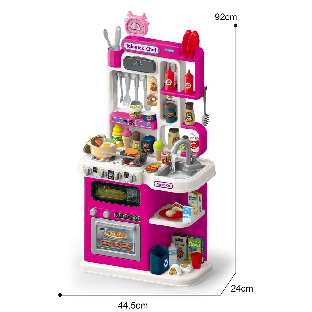 Κουζίνα Ροζ 92εκ με Φως Ήxο και Σπρέι Νερού 95 τεμάχια 49x13x66εκ Luna Toys (623326)