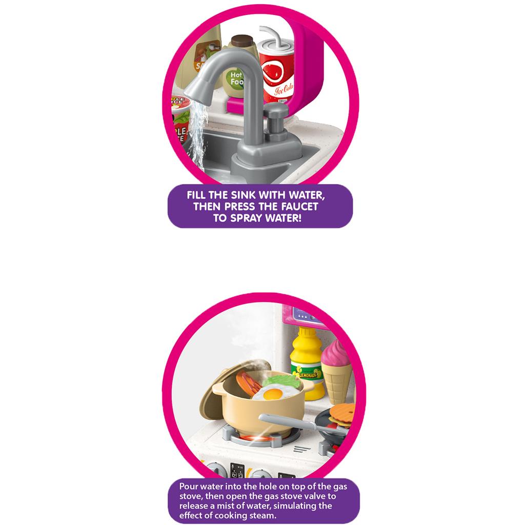 Κουζίνα Ροζ 92εκ με Φως Ήxο και Σπρέι Νερού 95 τεμάχια 49x13x66εκ Luna Toys (623326)