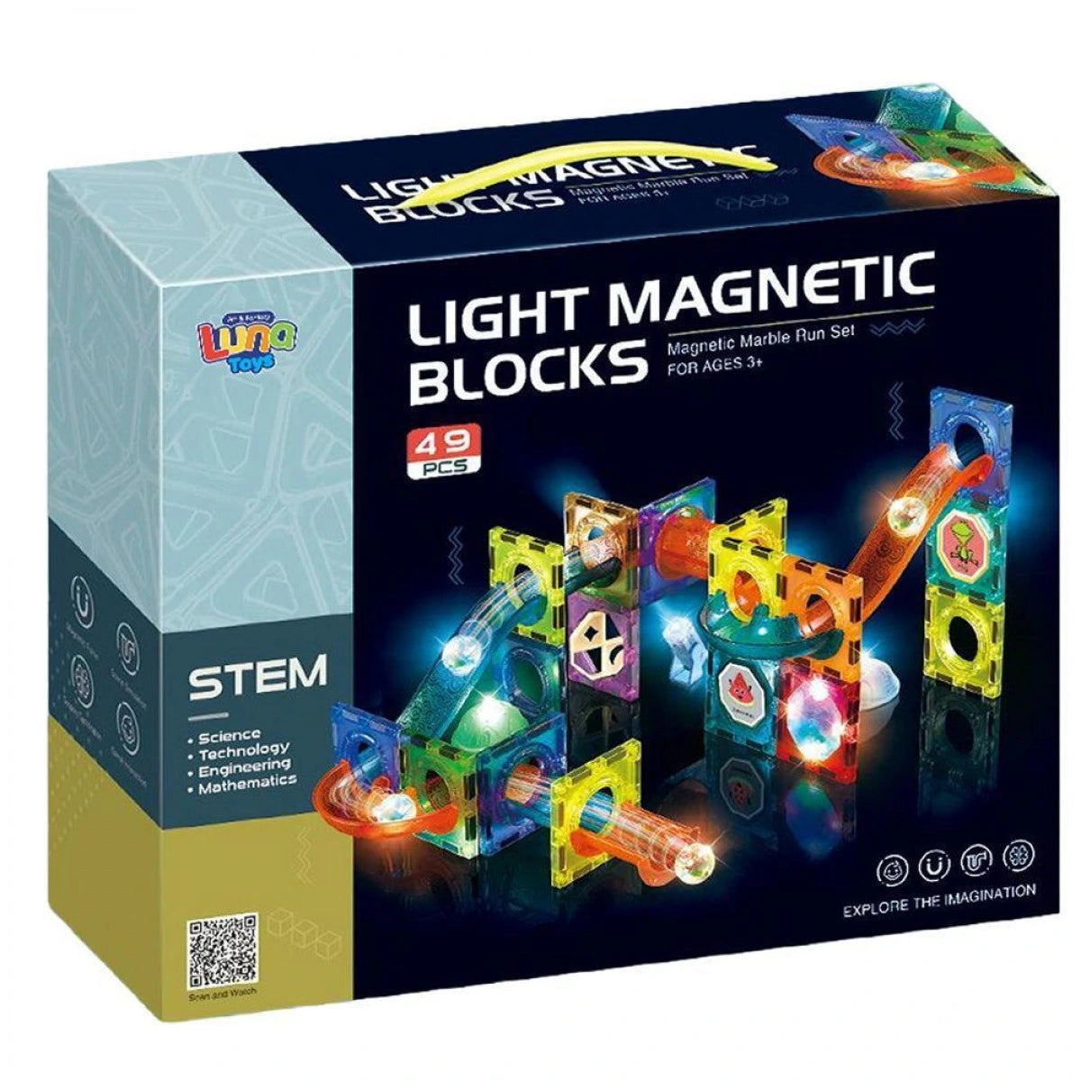 Μαγνητικά Τουβλάκια 49 τεμάχια 27x7,5x22cm με Φως Luna Toys (623488)