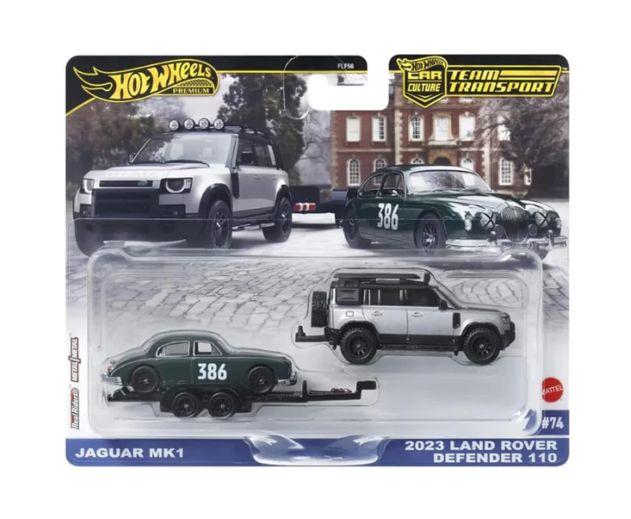 Hot Wheels Premium Νταλίκα Με Αυτοκινητάκι Jaguar MK1 & 2023 Land Rover Defender 110 (JBM29)