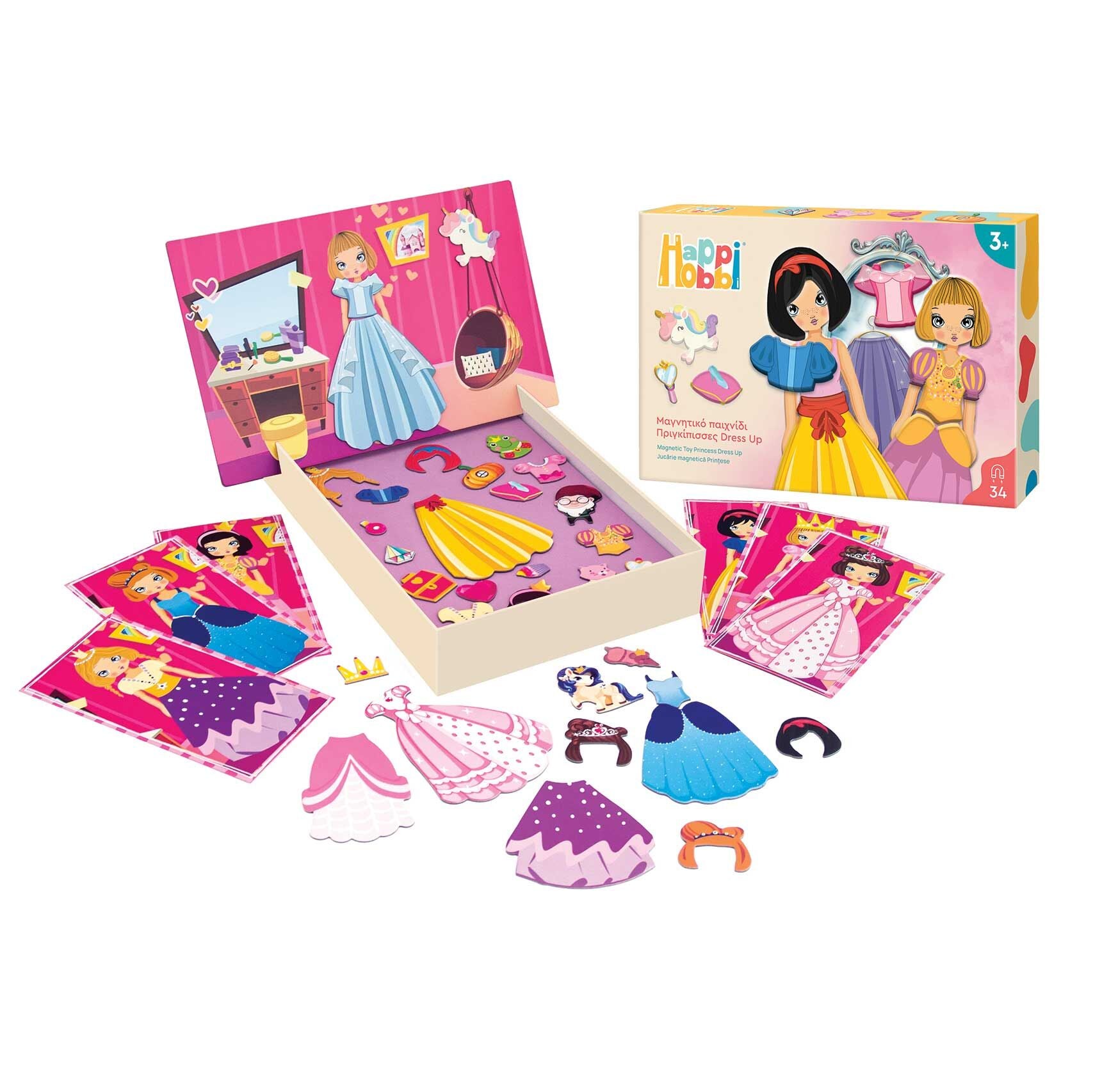 HappiHobbi Πριγκίπισσες Dress Up 34 Εκπαιδευτικοί Χάρτινοι Μαγνήτες (1029-64081) - Fun Planet