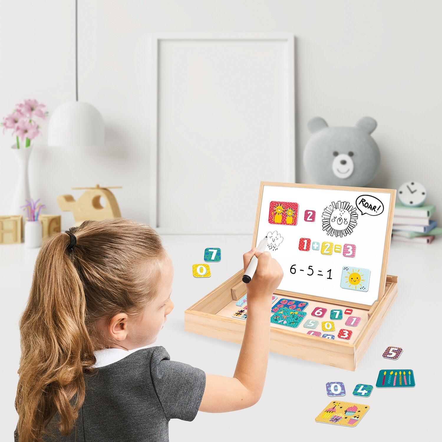 HappiHobbi Magnet Ξύλινος Μαγνητικός Επιτραπέζιος Πίνακας 2 Όψεων Με 35 Εκπαιδευτικούς Μαγνήτες (1029-64086)