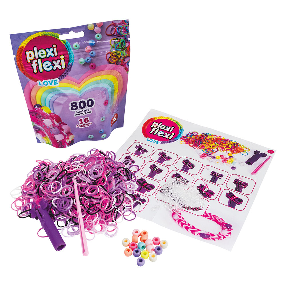 AS Plexi Flexi Love Σακουλάκι Με 800 Λαστιχάκια & 16 Αξεσουάρ (1080-25572) - Fun Planet