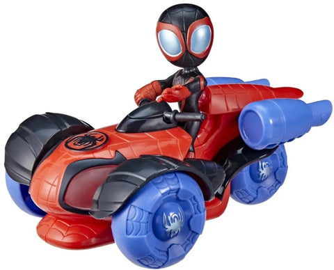Marvel Spidey and his Amazing Friends Glow Tech Techno-Racer Vehicle and Miles Morales Figure (F4531) - Fun Planet