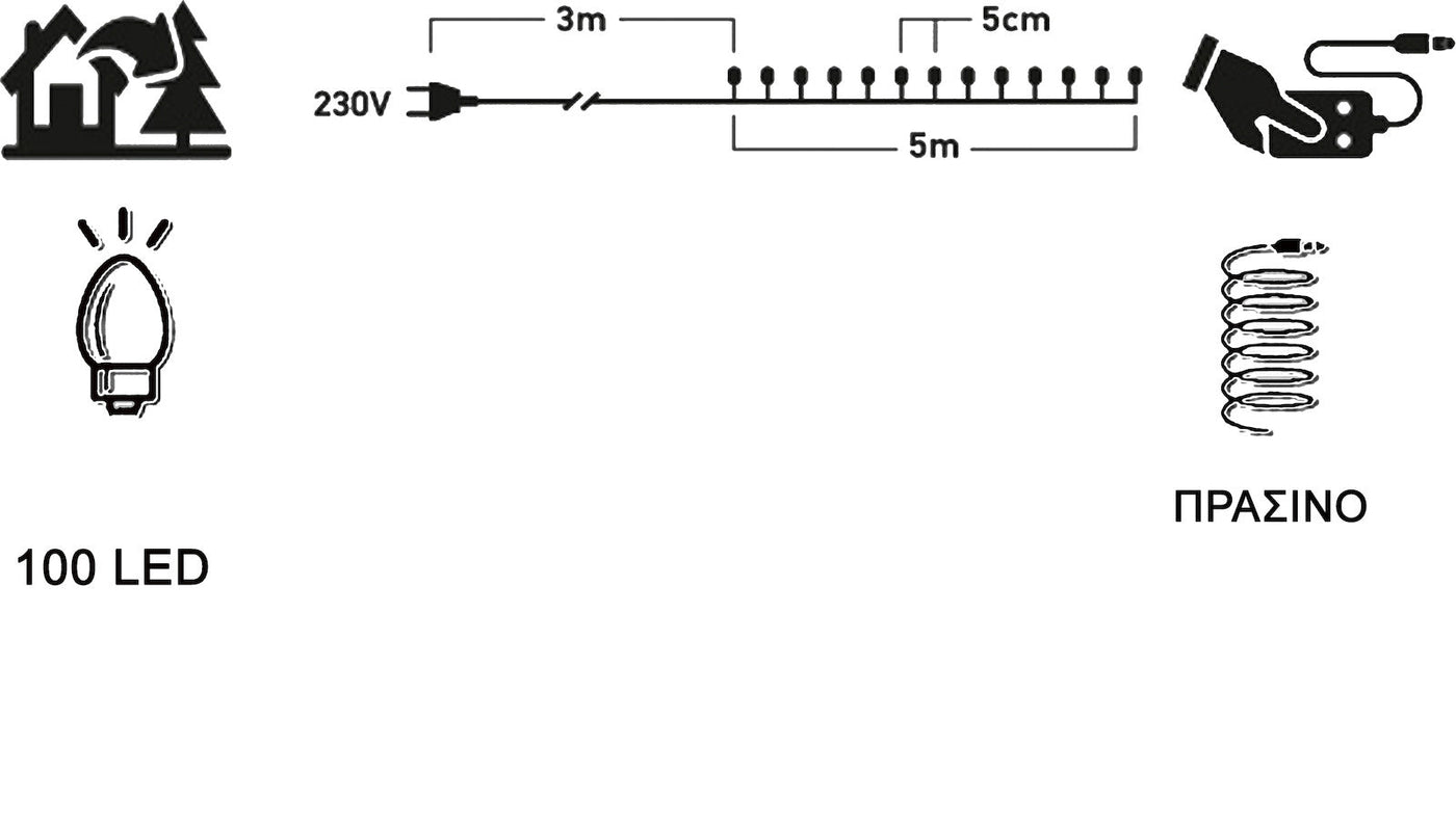 100 Led Λαμπάκια με Πρόγραμμα Πράσινο Καλώδιο Πολύχρωμο Φως Εξωτερικού Χώρου (XLALED100-GM/31V)