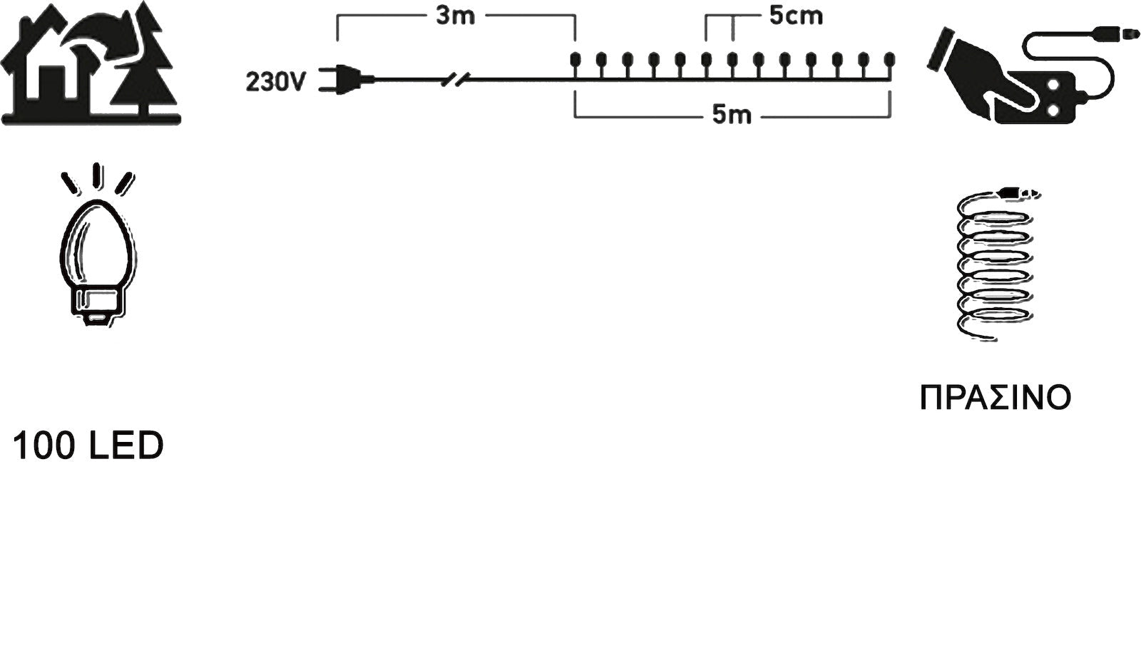 100 Led Λαμπάκια με Πρόγραμμα Πράσινο Καλώδιο Πολύχρωμο Φως Εξωτερικού Χώρου (XLALED100-GM/31V)