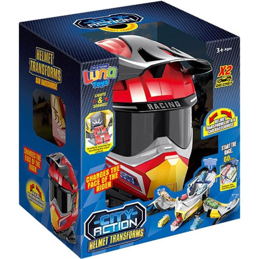 Πάρκινγκ Κράνος Κόκκινο με 2 Μεταλλικά Αυτοκίνητα με Φως και Ήχο 25x20x28cm Luna (623129) - Fun Planet