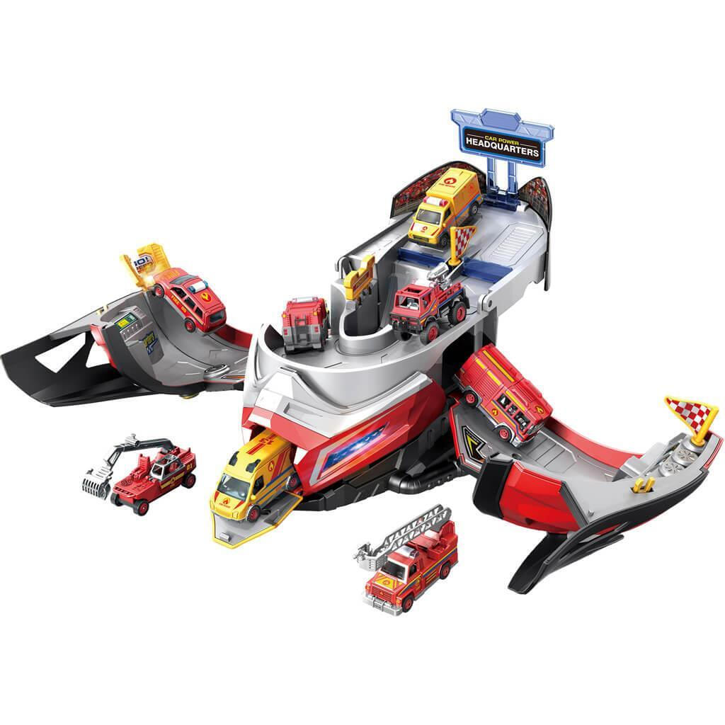 Πάρκινγκ Κράνος Κόκκινο με 2 Μεταλλικά Αυτοκίνητα με Φως και Ήχο 25x20x28cm Luna (623129) - Fun Planet