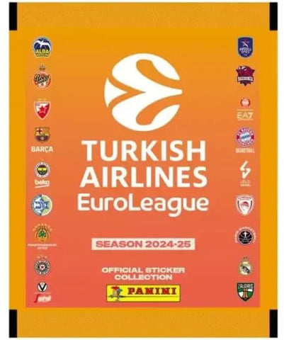 Panini EuroLeague Turkish Airlines 2024-25 Season Stickers Αυτοκόλλητα 1 φακελάκι με 5 αυτοκόλλητα (PA.XA.EL.025)