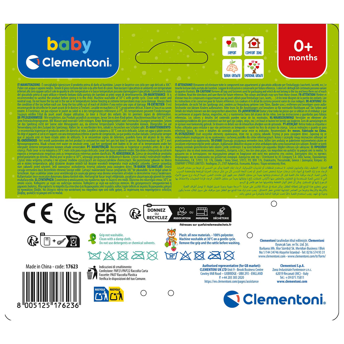 Baby Clementoni Βρεφικό Λούτρινο Αλεπού Βόλτας με Κλιπ (1000-17623) - Fun Planet