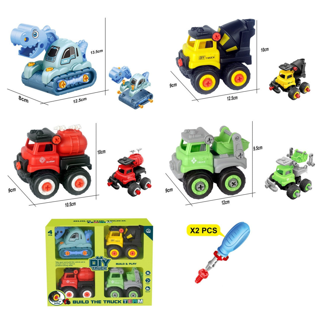 DIY Φτιάξ'το Μόνος Σου Σετ 4 Φορτηγά Συναρμολογούμενα με Βίδες και 2 Κατσαβίδια (325-A13) - Fun Planet