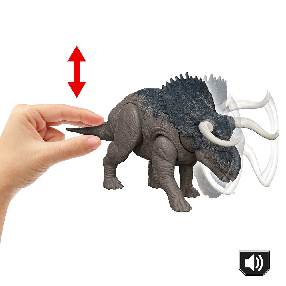 Jurassic World Rebirth Wild Roar Δεινόσαυροι με Κινούμενα Μέλη Λειτούργια Επίθεσης & Ήχους Nasutoceratops (JGC81) - Fun Planet