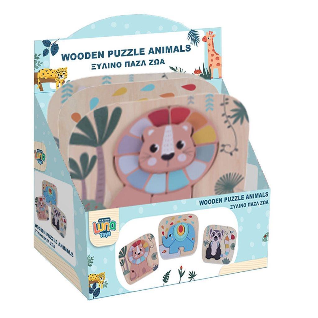 Παζλ Ξύλινο Ζώα Ζούγκλας 22,5x1,7x19,7εκ Luna Toys 1 τεμάχιο (623055)