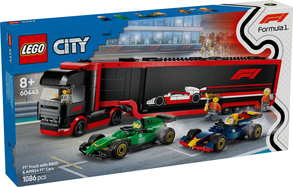 LEGO City F1 Truck With RB20 & AMR24 F1 Cars (60445) - Fun Planet