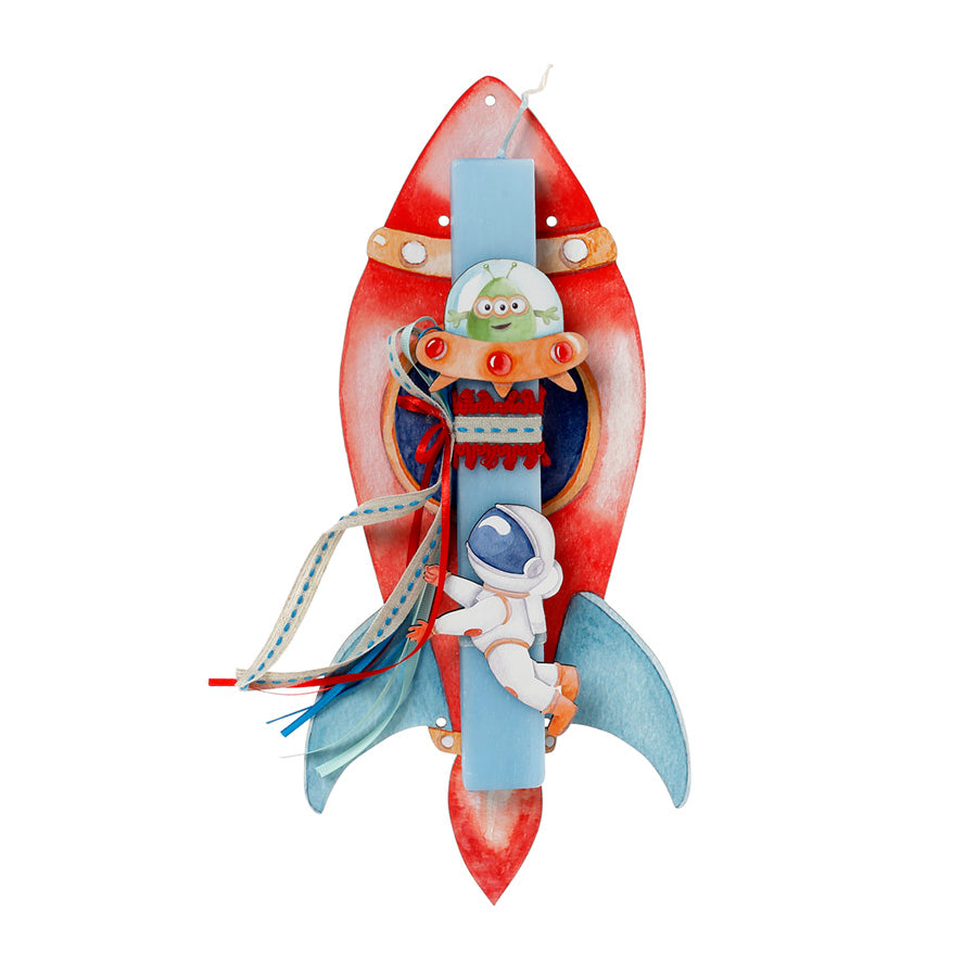 Λαμπάδα Πασχαλινή Στολισμένη με Πλάτη Πύραυλος Αστροναύτης Εξωγήινος (41-1055)