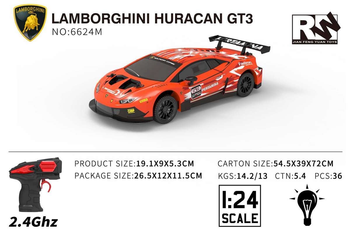 Τηλεκατευθυνόμενο Αυτοκίνητο Lamborghini Huracan GT3 1:24 Πορτοκαλί (6624M) - Fun Planet