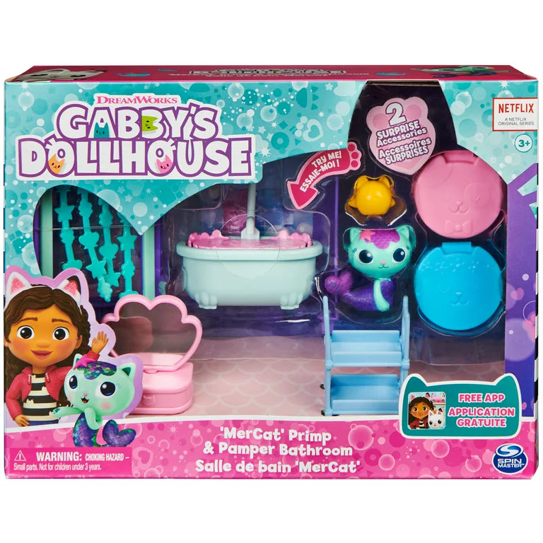 Gabby's Dollhouse 'MerCat' Primp & Pamper Bathroom Deluxe Room Set (6062036) - Fun Planet
