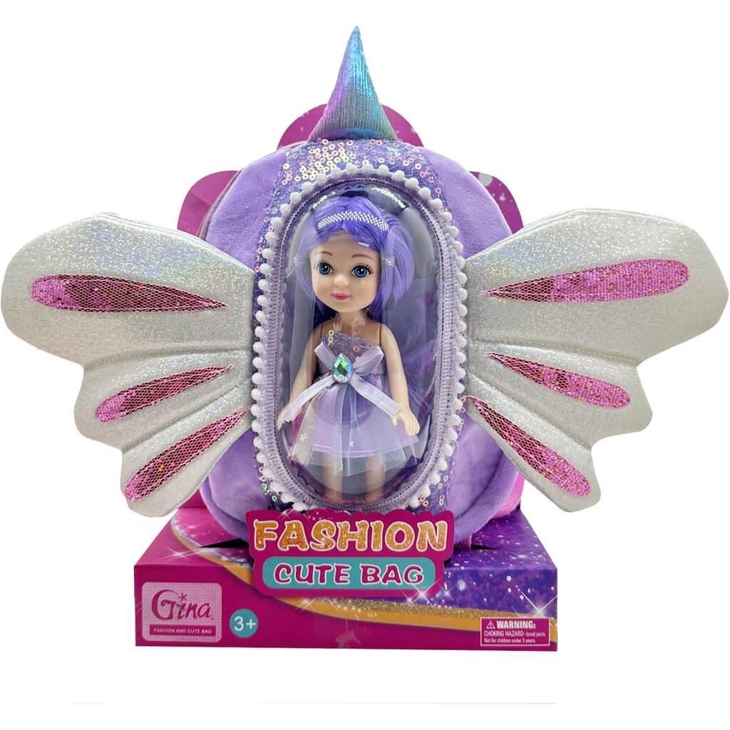 Τσάντα Πλάτης με Κούκλα Μωβ Luna Toys 20x9x27,5εκ (623229)