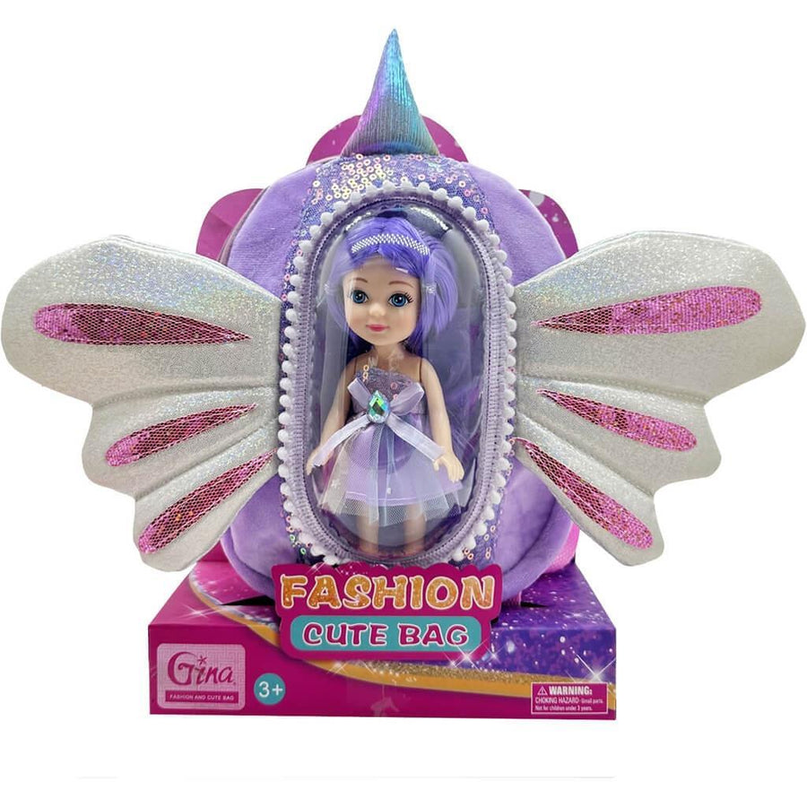 Τσάντα Πλάτης με Κούκλα Μωβ Luna Toys 20x9x27,5εκ (623229)