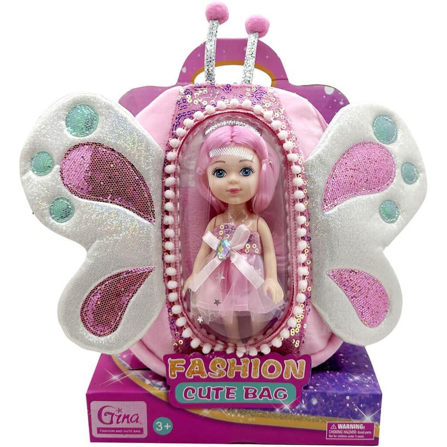 Τσάντα Πλάτης με Κούκλα Ροζ Luna Toys 20x9x27,5εκ (623230)