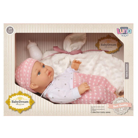 Κούκλα Μωρό 35εκ Ροζ με Αξεσουάρ Luna Toys (622439) - Fun Planet