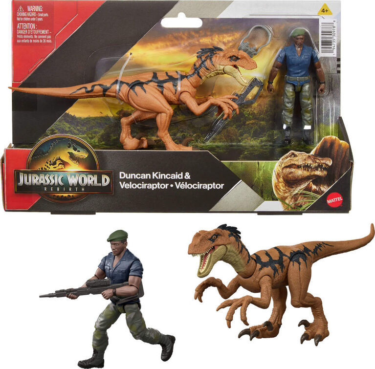 Jurassic World Rebirth Δεινόσαυρος Με Φιγούρα Duncan Kincaid & Velociraptor (JGB85) - Fun Planet