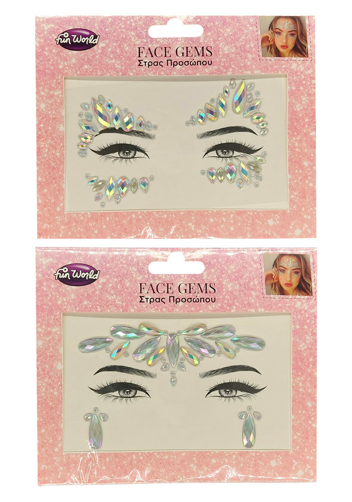 Αυτοκόλλητα Προσώπου Face Jewels σε 2 σχέδια 18x15εκ 1 τεμάχιο (7927) - Fun Planet