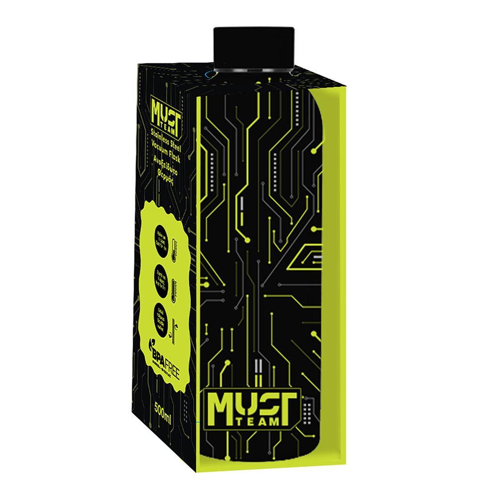 Παγούρι Θερμός 500ml Ανοξείδωτο 7,4x22,2cm Μαύρο Tech Πράσινο Must Team (587502) - Fun Planet