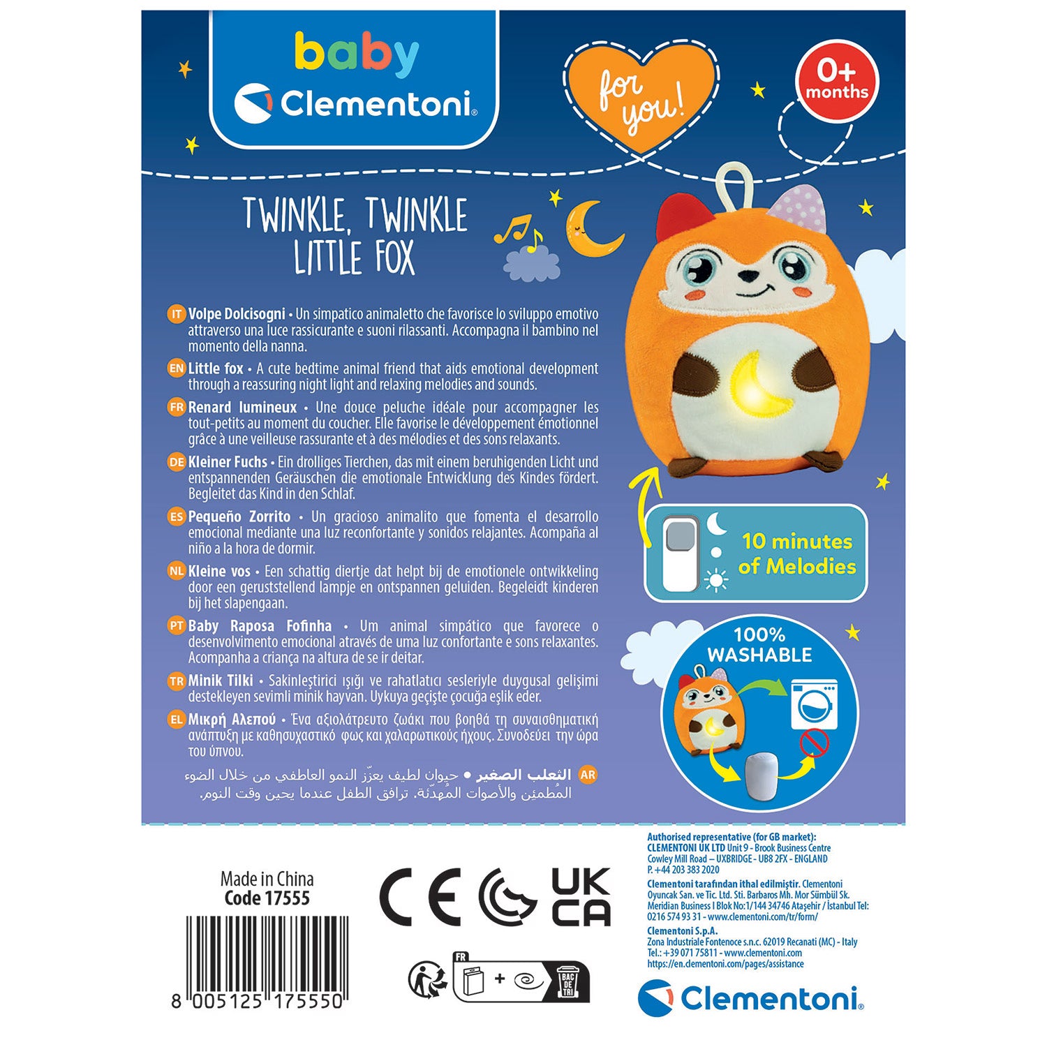 Βaby Clementoni Βρεφικό Παιχνίδι Twinkle Twinkle Αλεπού με Φως & Ήχους (1000-17555) - Fun Planet
