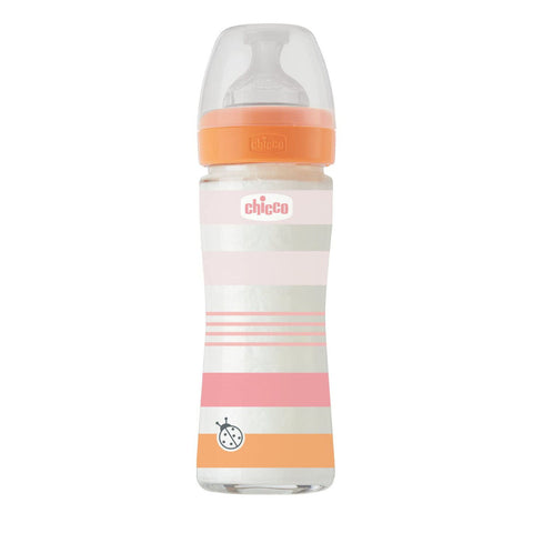 Chicco Γυάλινο Μπιμπερό Well Being Κατά των Κολικών Με Θηλή Σιλικόνης Ροζ 240ml (A50-28721-11)