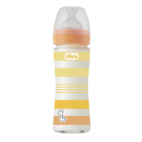 Chicco Γυάλινο Μπιμπερό Well Being Κατά των Κολικών Με Θηλή Σιλικόνης Κίτρινο 240ml (A50-28721-31)