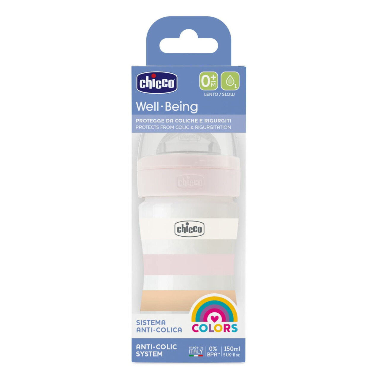 Chicco Πλαστικό Μπιμπερό Well Being Κατά των Κολικών Ροζ 150ml (A60-28611-11) - Fun Planet