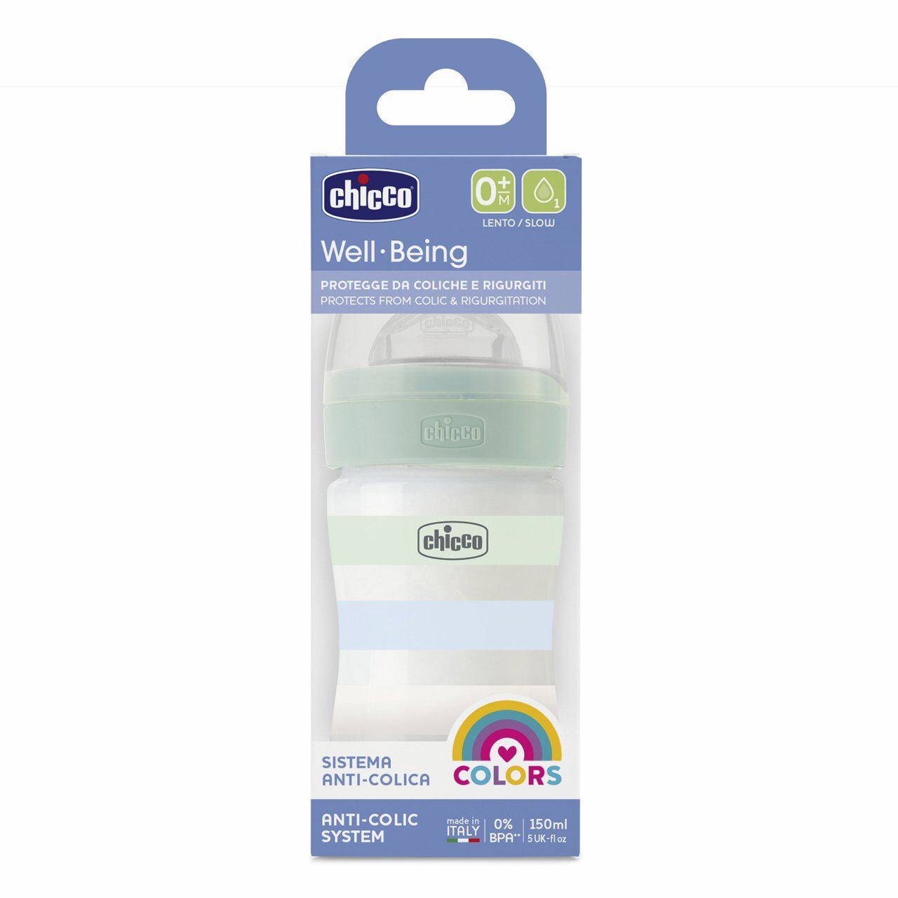 Chicco Πλαστικό Μπιμπερό Well Being Κατά των Κολικών Μπλε 150ml (A60-28611-21) - Fun Planet