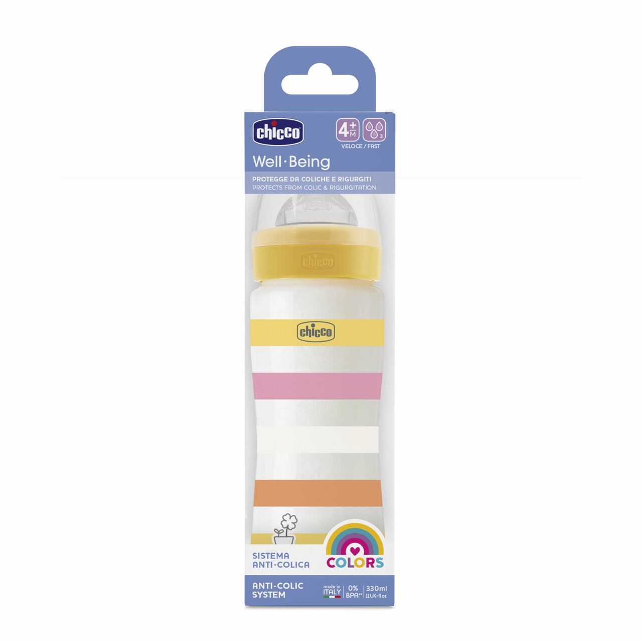 Chicco Πλαστικό Μπιμπερό Well Being Κατά των Κολικών Ροζ 330ml (A60-28637-11) - Fun Planet