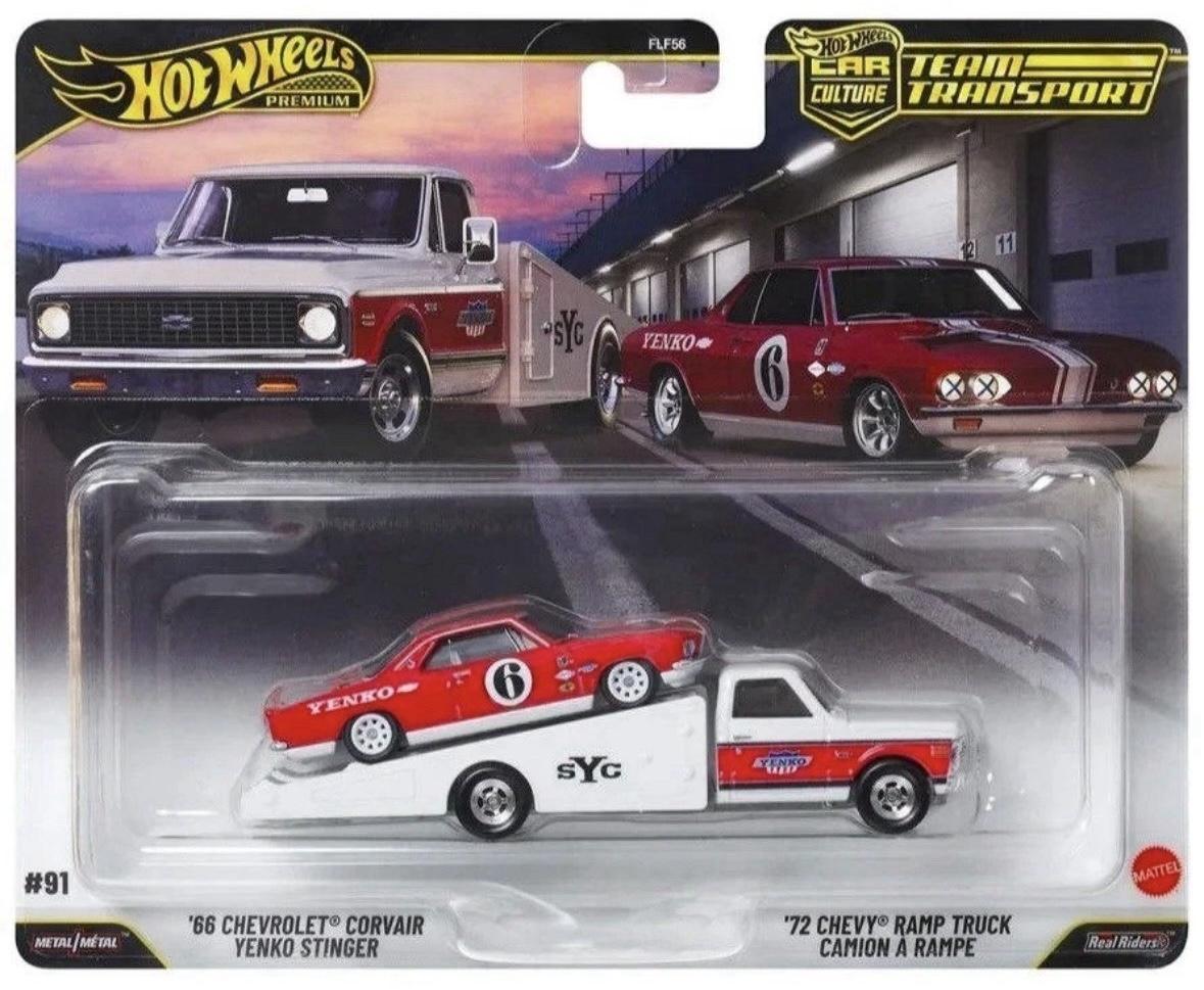Hot Wheels Premium Νταλίκα Με Αυτοκινητάκι '66 Chevrolet Corvair Yenko Stinger & '72 Chevy Ramp Truck Camion A Rampe (JHX91) - Fun Planet
