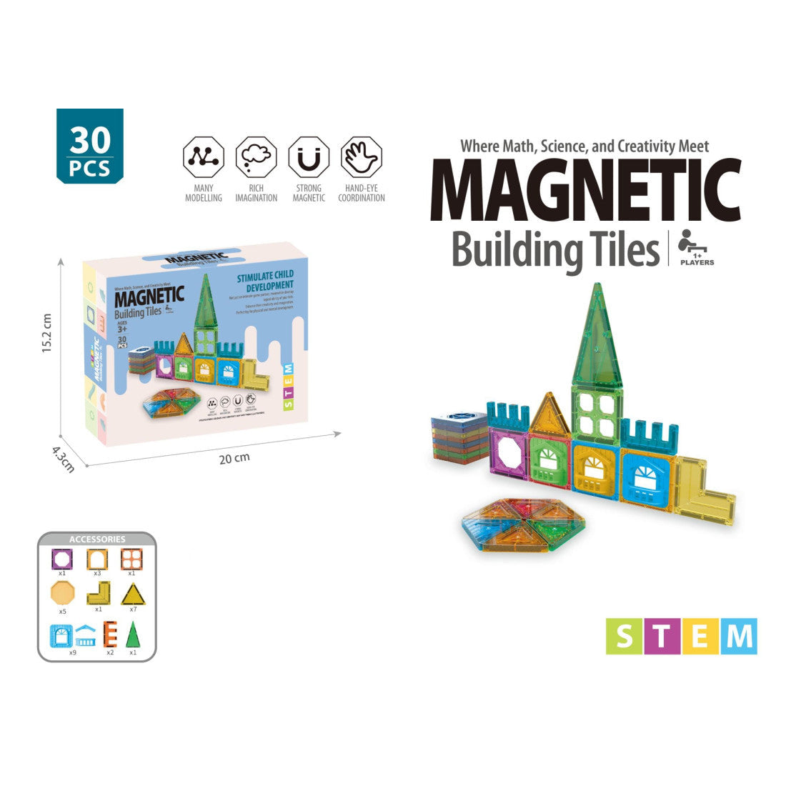 Μαγνητικά Τουβλάκια 30 τεμάχια (M012) - Fun Planet