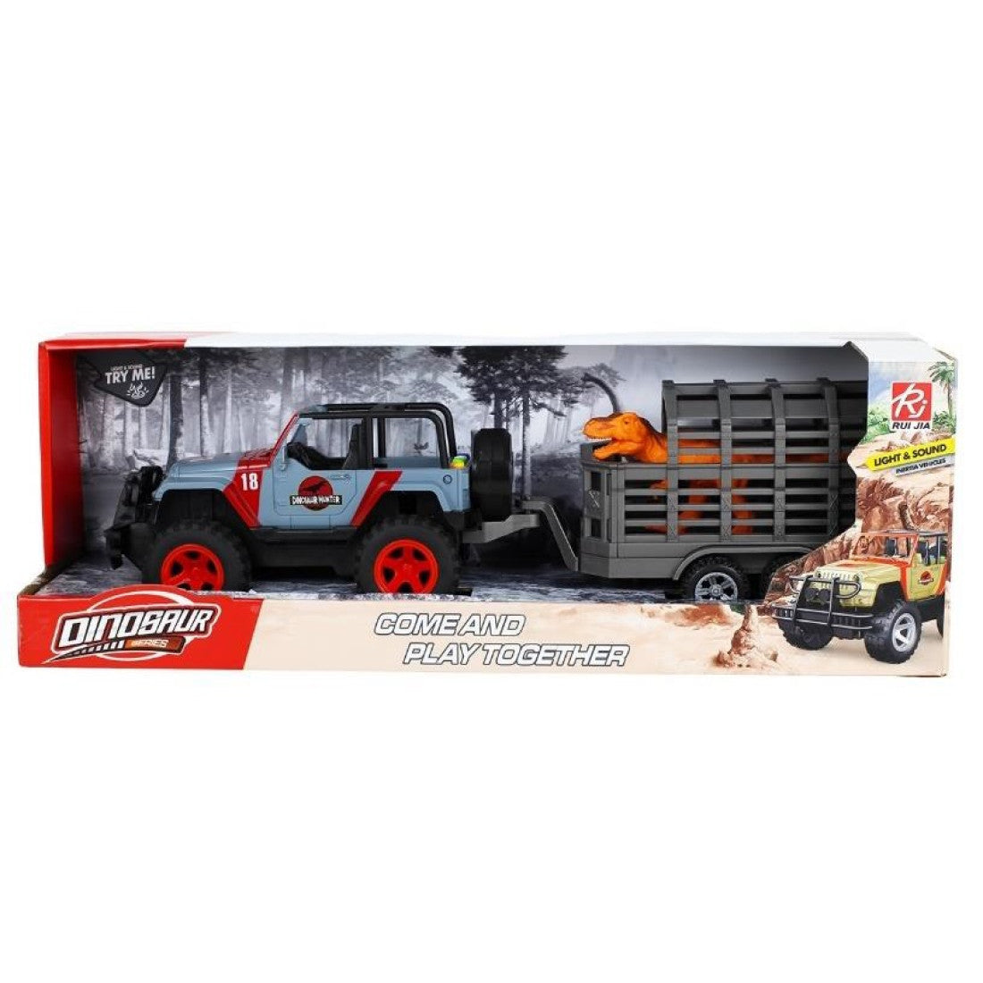 Αυτοκίνητο Jeep 45εκ Friction με Τρέϊλερ Μεταφοράς Δεινόσαυρου Φώτα και Ήχους (RJ3317A) - Fun Planet
