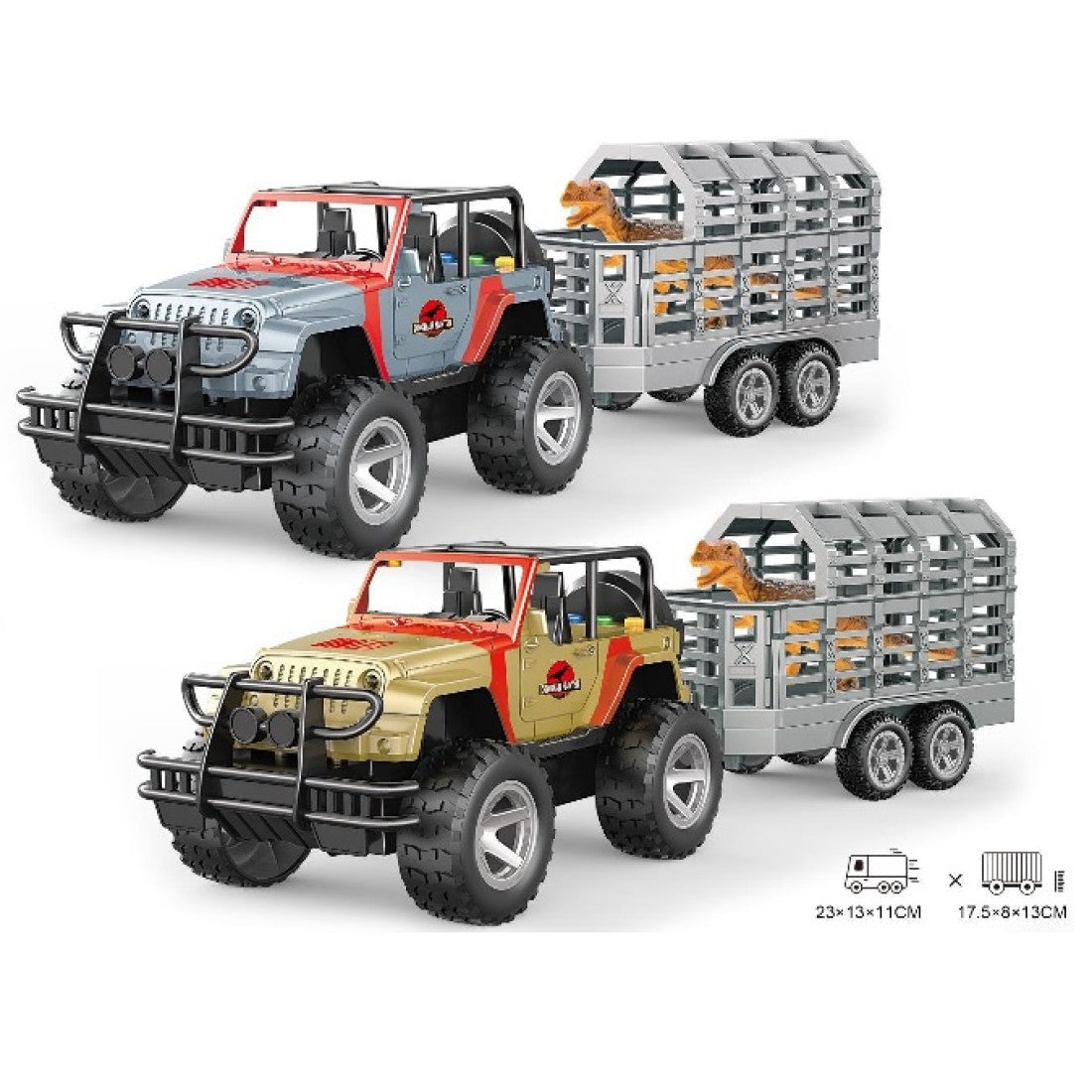 Αυτοκίνητο Jeep 45εκ Friction με Τρέϊλερ Μεταφοράς Δεινόσαυρου Φώτα και Ήχους (RJ3317A) - Fun Planet