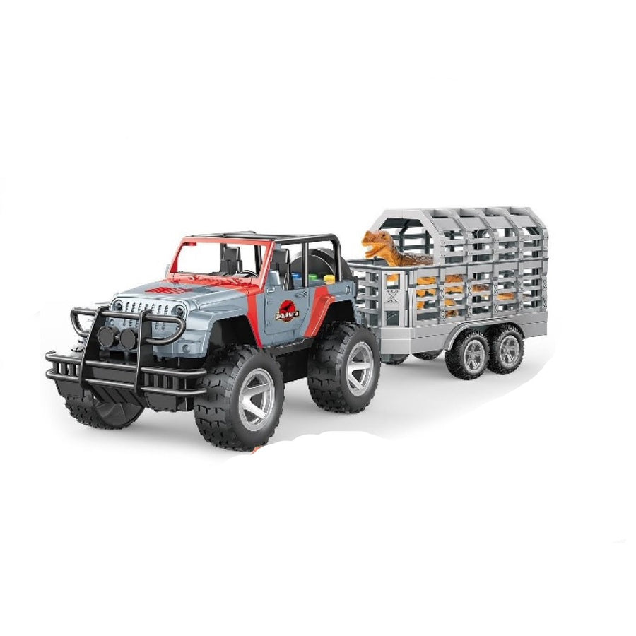 Αυτοκίνητο Jeep 45εκ Friction με Τρέϊλερ Μεταφοράς Δεινόσαυρου Φώτα και Ήχους (RJ3317A) - Fun Planet