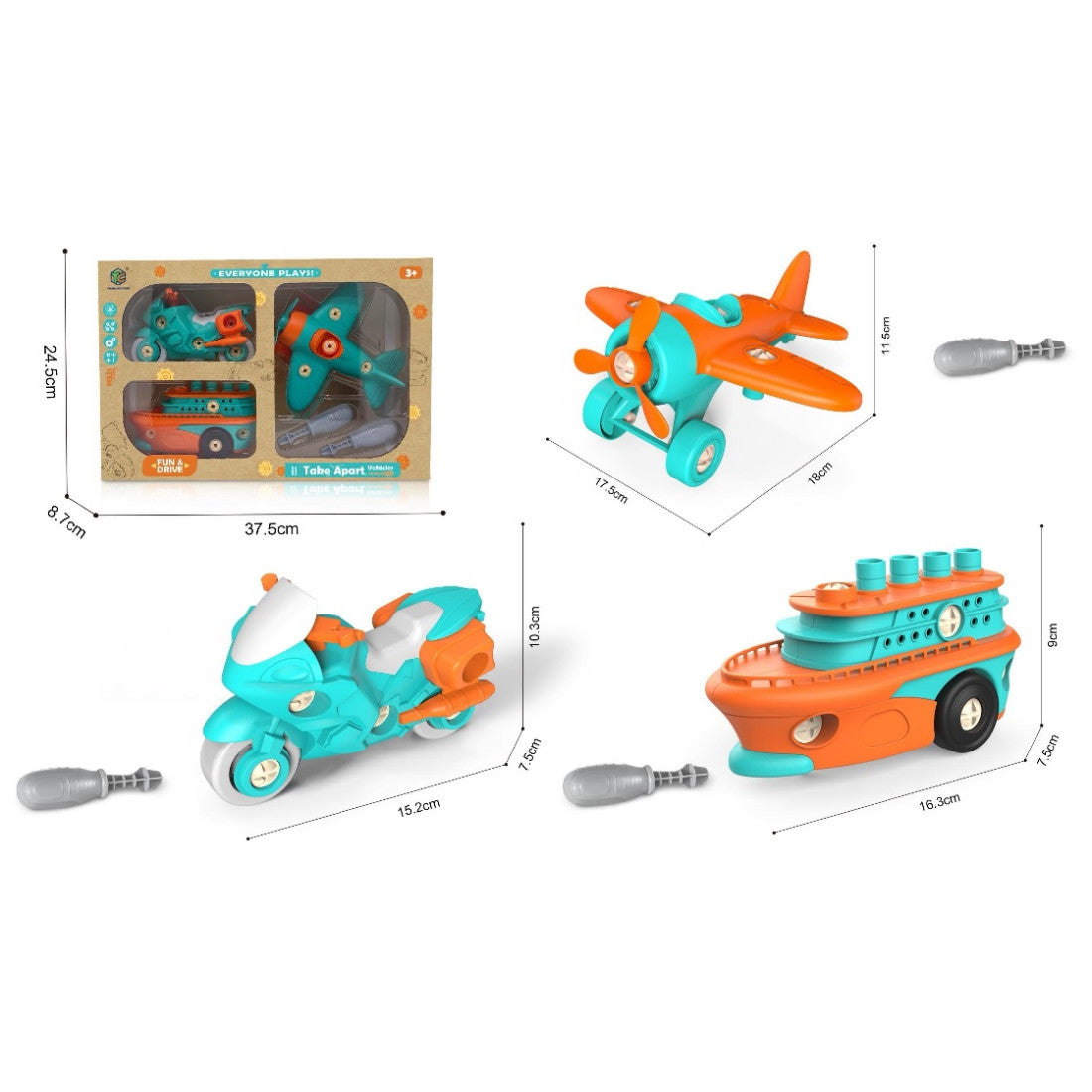 DIY Φτιάξ'το Μόνος Σου 3 τεμάχια Αεροπλάνο Μηχανή Καράβι με Κατσαβίδι (YC426-9A) - Fun Planet