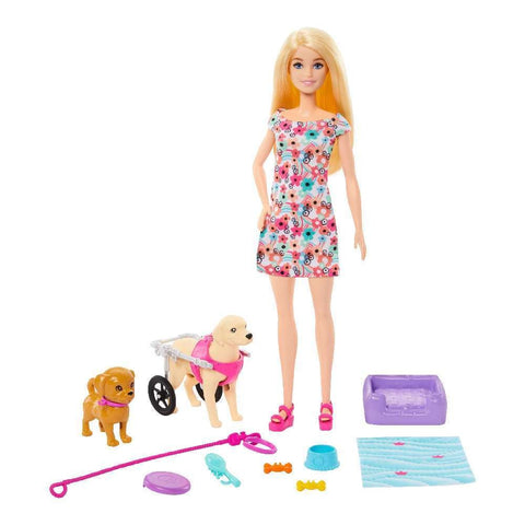 Barbie Κούκλα με Κουταβάκια και Αναπηρικό Αμαξίδιο Σκύλου (HTK37) - Fun Planet