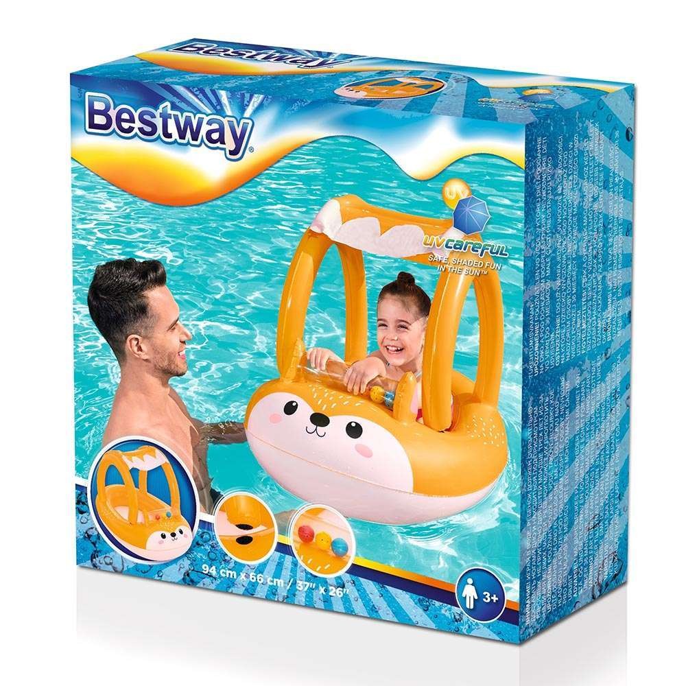 Bestway Φουσκωτή Παιδική Βάρκα με Σκίαστρο Αλεπού Ηλιοπροστασία UV 94x66εκ (34168) - Fun Planet