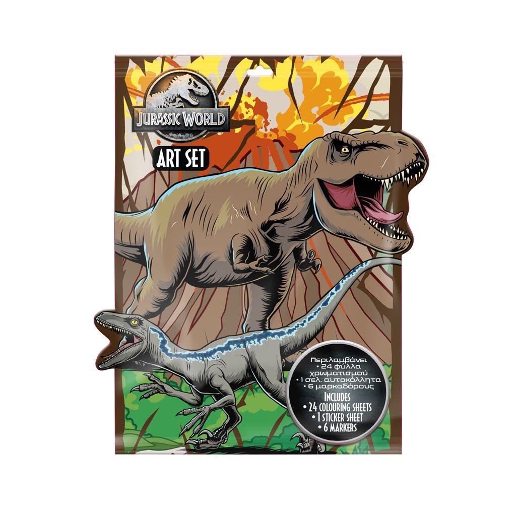 Προσχεδιασμένες Σελίδες Χρωματισμού Jurassic World 24 Φύλλα + 1 Σελίδα Αυτοκόλλητα + 6 Μαρκαδόρους (570967) - Fun Planet