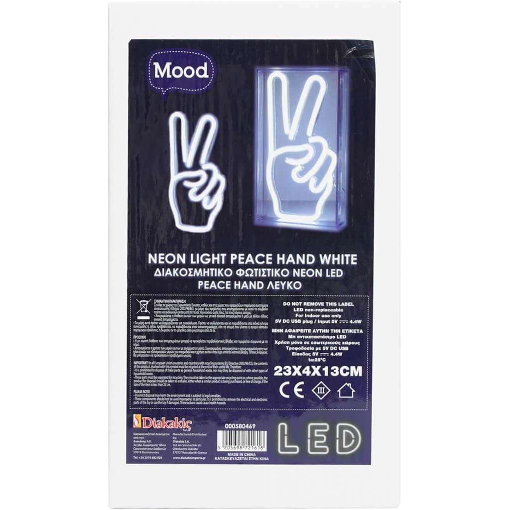 Neon Light Peace Hand 23x4x13εκ Mood (580469) - Fun Planet
