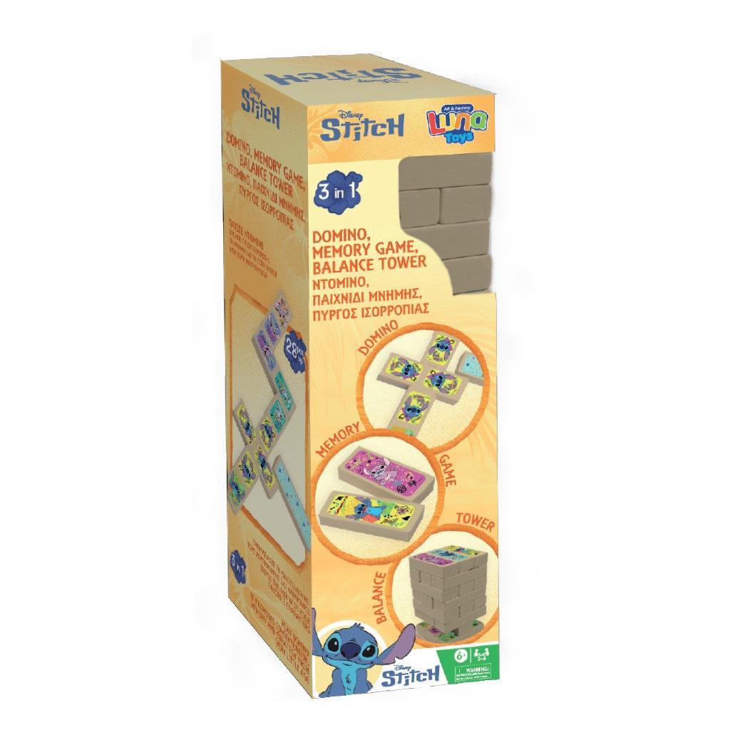 Πύργος 3σε1 Disney Stitch Ντόμινο Μνήμης και Ισορροπίας 48 Τουβλάκια (585613)