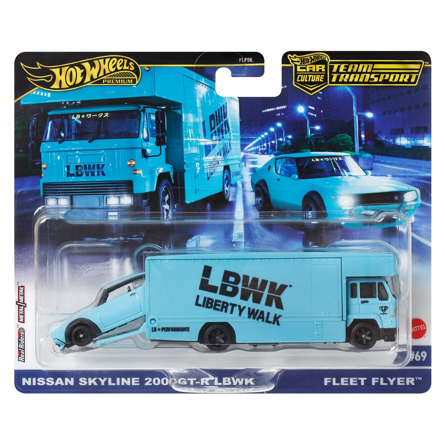 Hot Wheels Νταλίκα Με Αυτοκινητάκι Nissan Skyline 2000GT-R LBWK & Fleet Flyer (HRV45) - Fun Planet