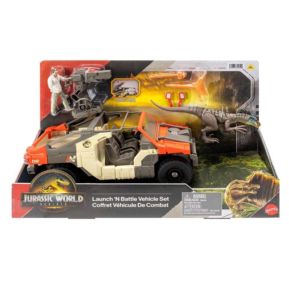 Jurassic World Rebirth Launch 'N Battle Δεινόσαυρος με Όχημα και Φιγούρα (JGB59) - Fun Planet